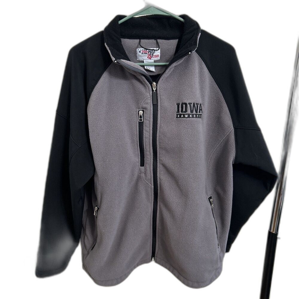 VTG HERO 24/7 IOWA HAWKEYES SWEATSHIRT Men's Small FULL ZIP BLACK & GRAY VGC